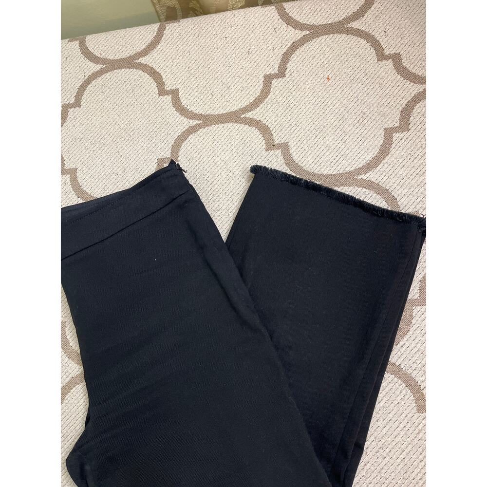 AKRIS punto cropped wide leg frayed hem black jeans, side zipper, size 12